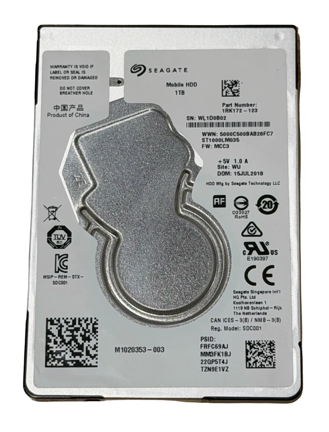ST1000LM035 – 100809471 REV A – WL1D0B02 – 1TB – 2.5" – SATA