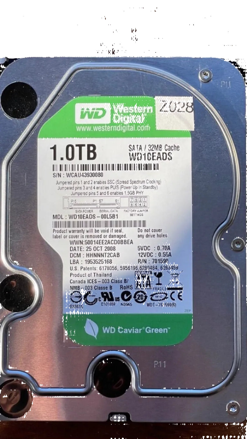 WD10EADS-00L5B1 – 2060-701590-000 Rev A – HHNNNT2CAB – 1107-R8H00 5 Y8X01MF – Date: 25 OCT 2008 – 1TB – 3.5" – SATA
