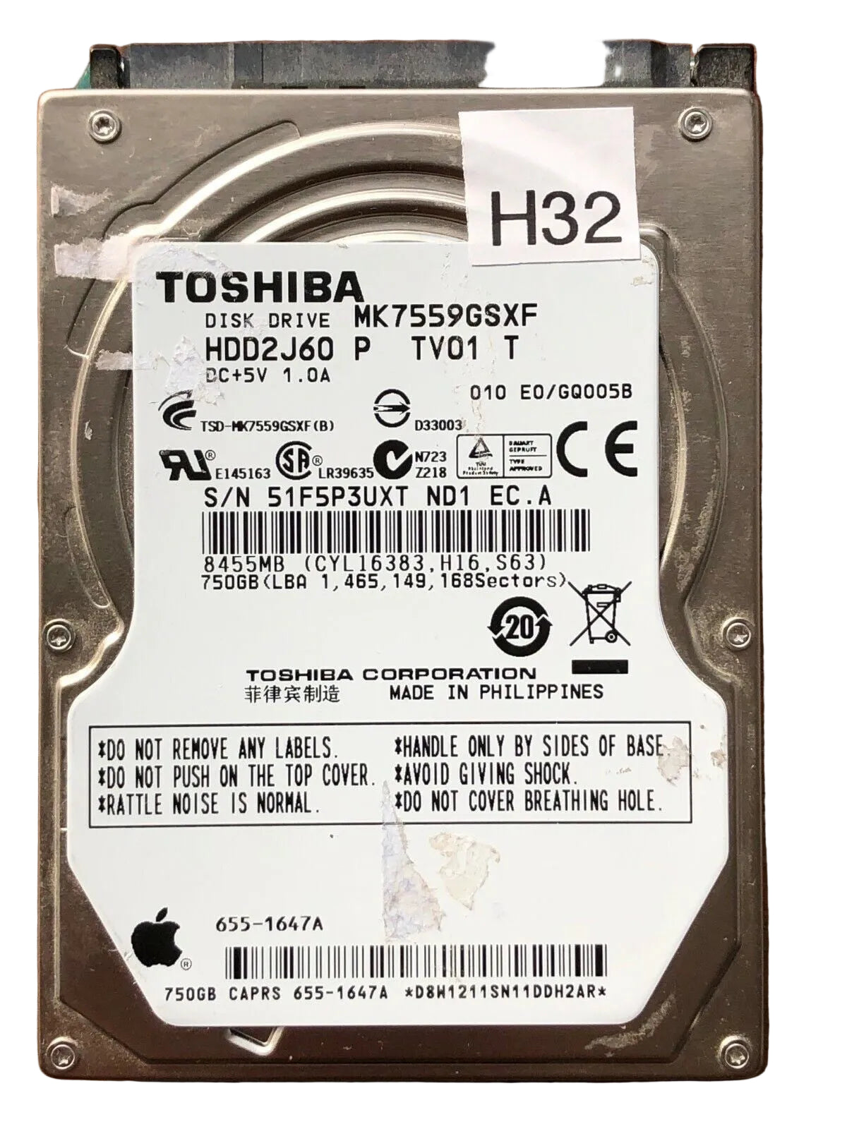 MK7559GSXF – G002825A – HDD2J60 P  TV01 T – 750GB – 2.5" – SATA