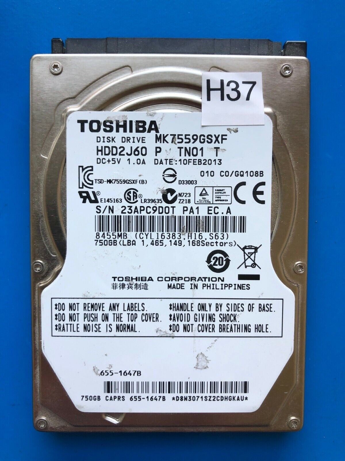 MK7559GSXF – G002825A – HDD2J60 P TN01 T – C0/GB108B – 750GB – 2.5" – SATA