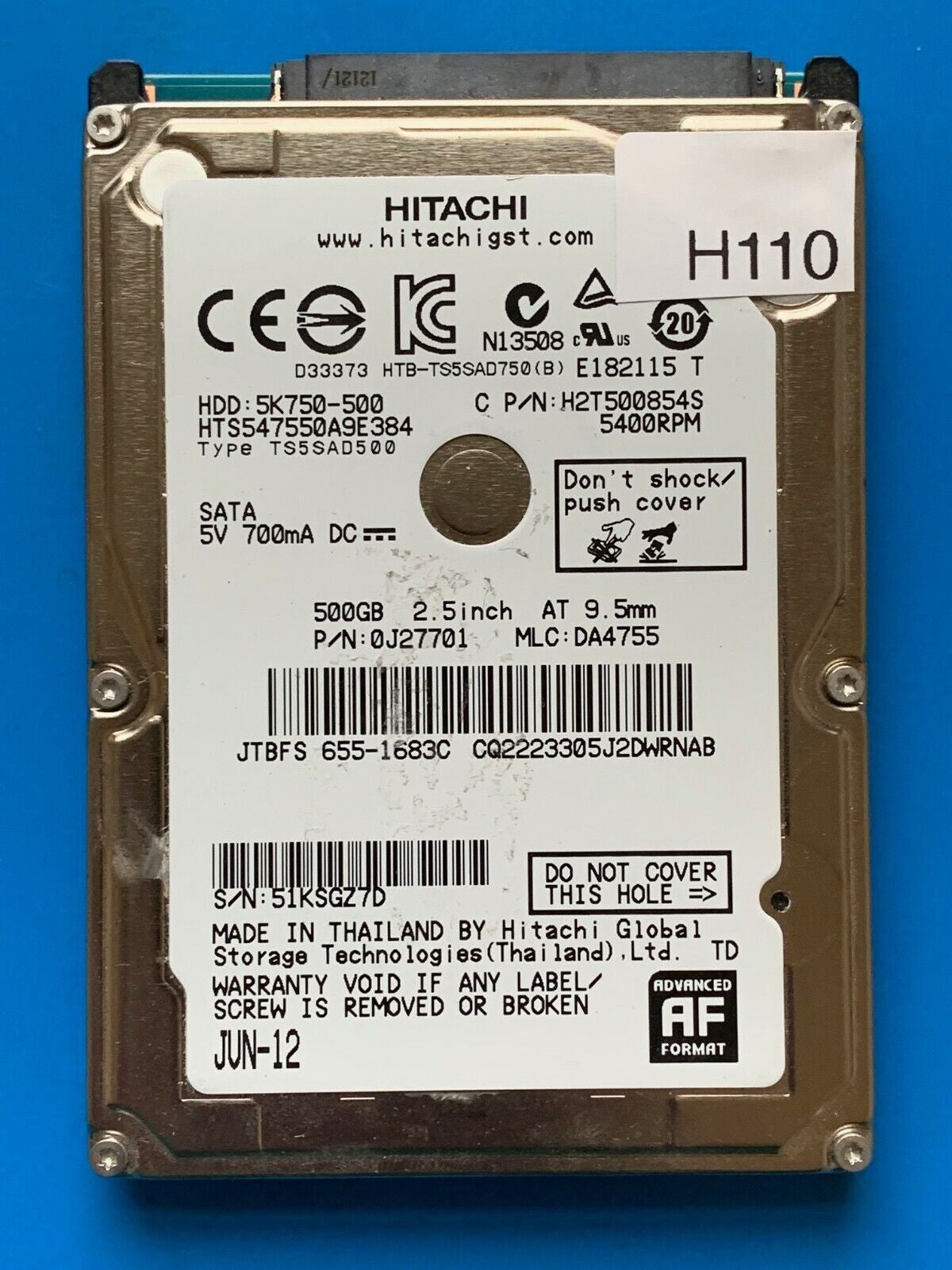 HTS547550A9E384 - 0J11459 DA4726 – 0J27701 – DA4755 – 500GB – 2.5" – SATA
