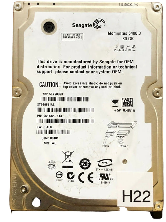 ST980811AS – 100398689 Rev A – 9S1132-143 – 80 GB – 2.5" – SATA