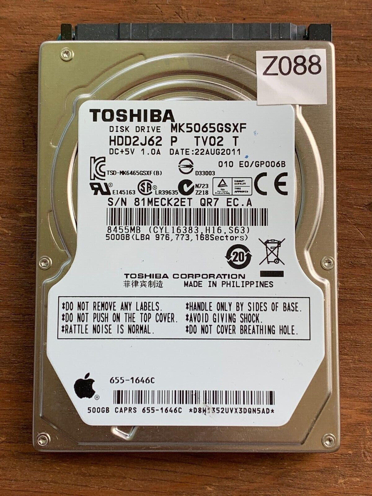 MK5065GSXF – G002705A – HDD2J62 P TV02 T – 500GB – 2.5" – SATA