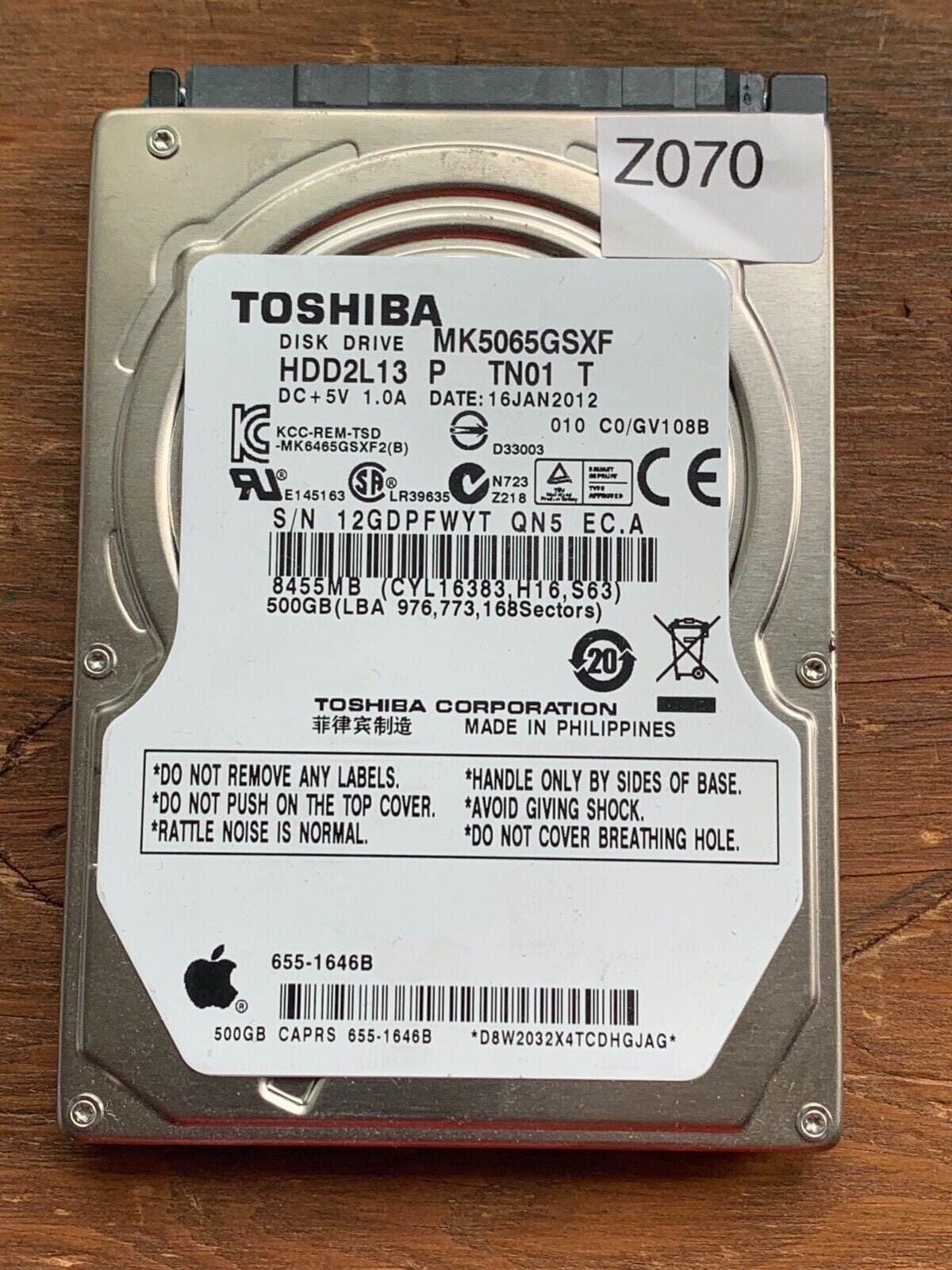 MK5065GSXF – G002825A – HDD2L13 P TN01 – C0/GV108B – 500GB – 2.5" – SATA
