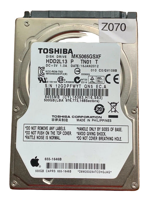 MK5065GSXF – G002825A – HDD2L13 P TN01 – C0/GV108B – 500GB – 2.5" – SATA
