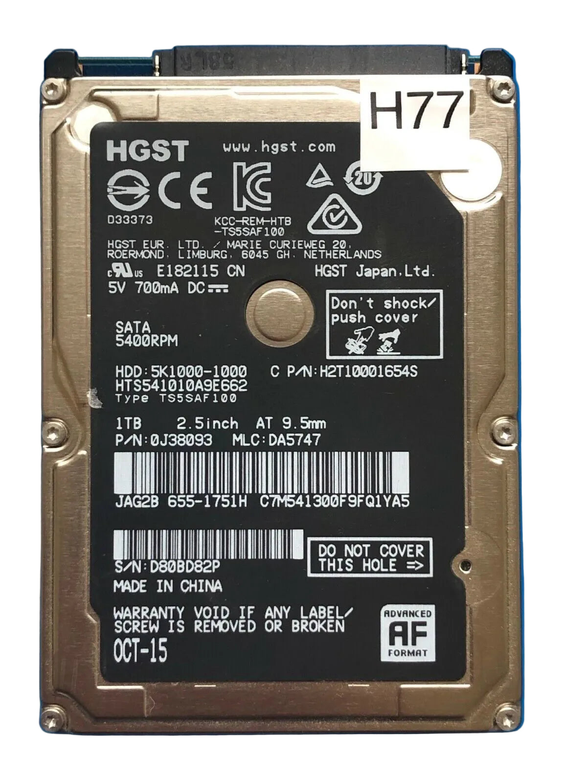 HTS541010A9E662 – 0J24275 DA5092 – HDD:5K1000-1000 – TS5SAF100 – DA5747 – P/N: 0J38093 – 1TB – 2.5" – SATA