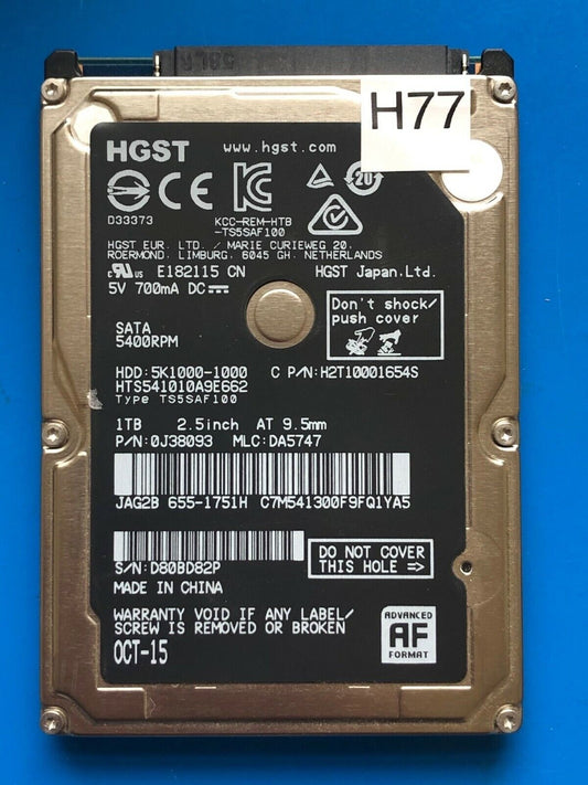 HTS541010A9E662 – 0J24275 DA5092 – HDD:5K1000-1000 – TS5SAF100 – DA5747 – P/N: 0J38093 – 1TB – 2.5" – SATA