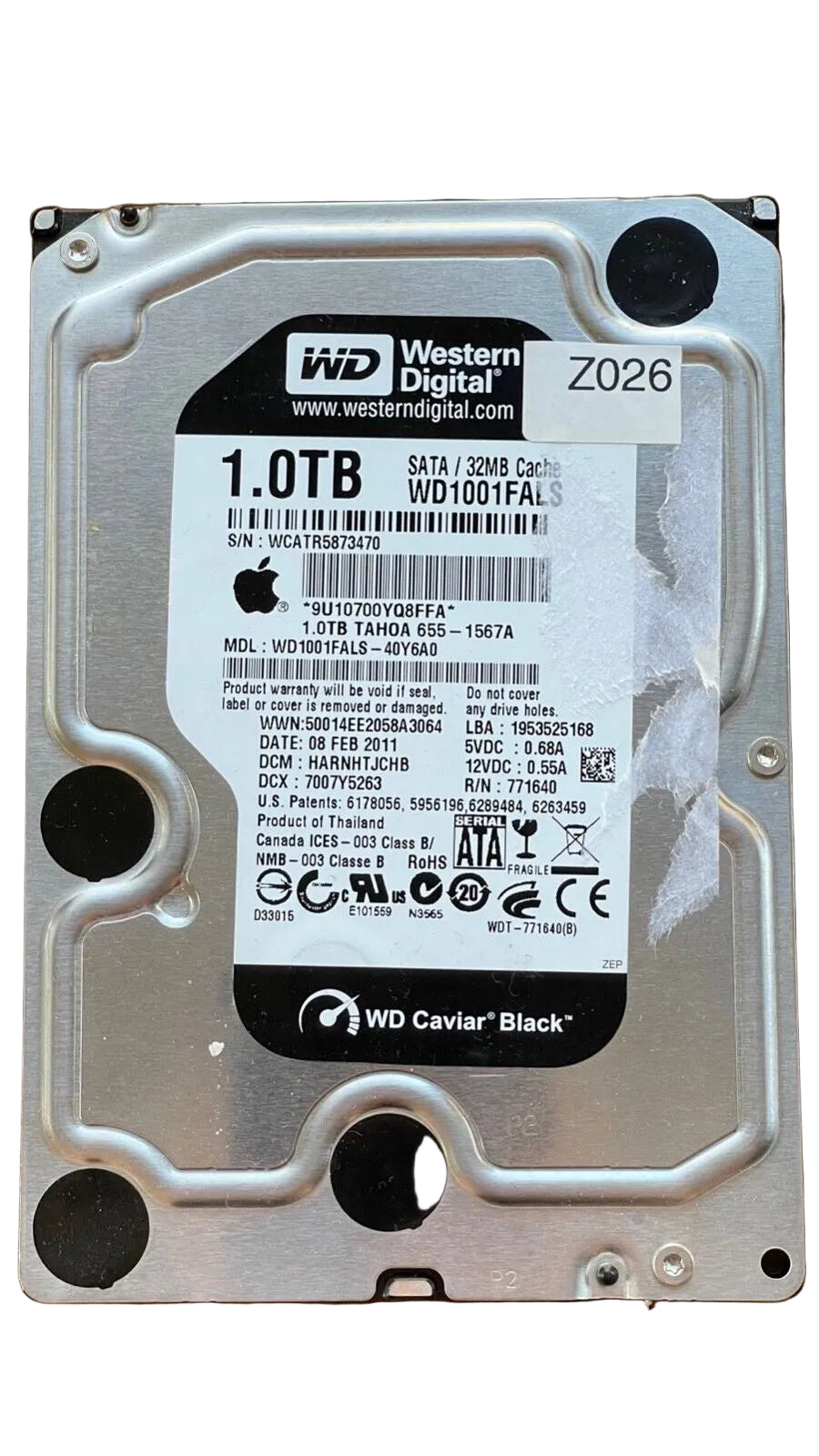 WD1001FALS-40Y6A0 – 2060-771640-002 REV A – HARNHTJCHB – 1.0TB – 3.5" – SATA
