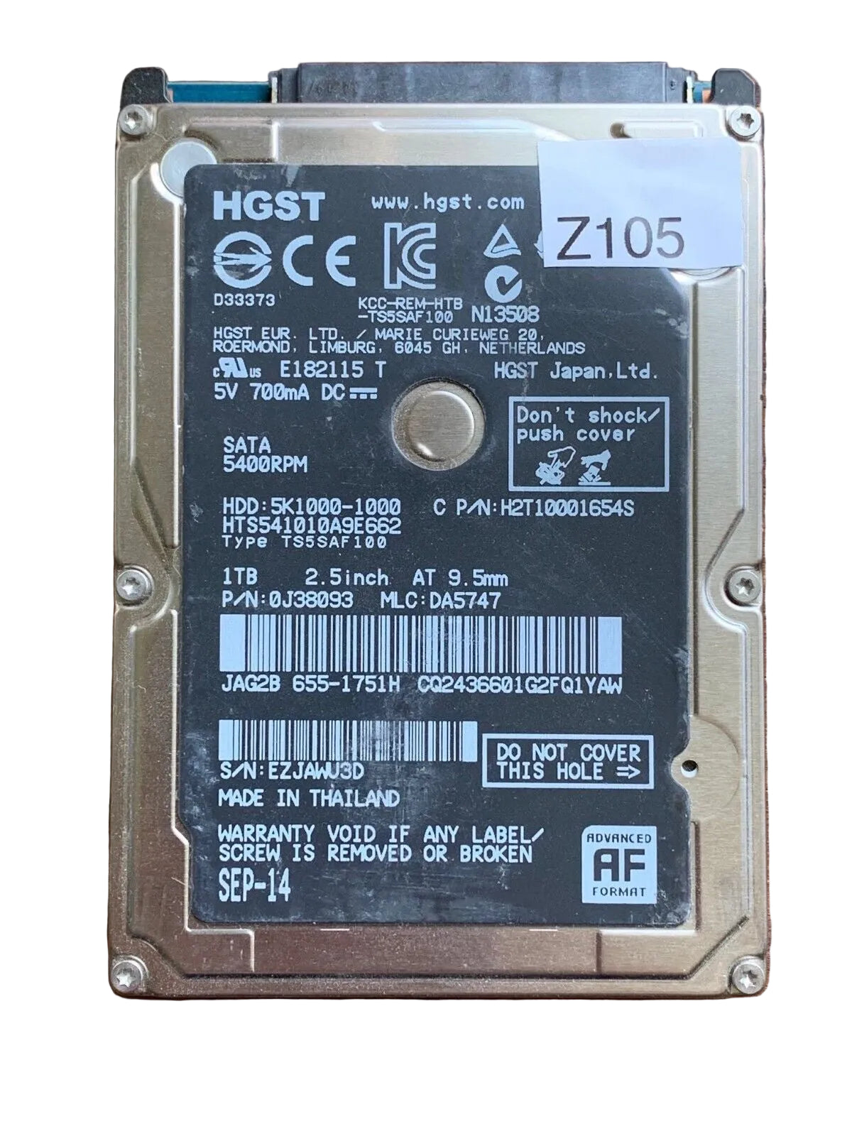 HTS541010A9E662 – 0J24275 DA5092 – DA5747 – P/N: 0J38093 – 1TB – 2.5" – SATA