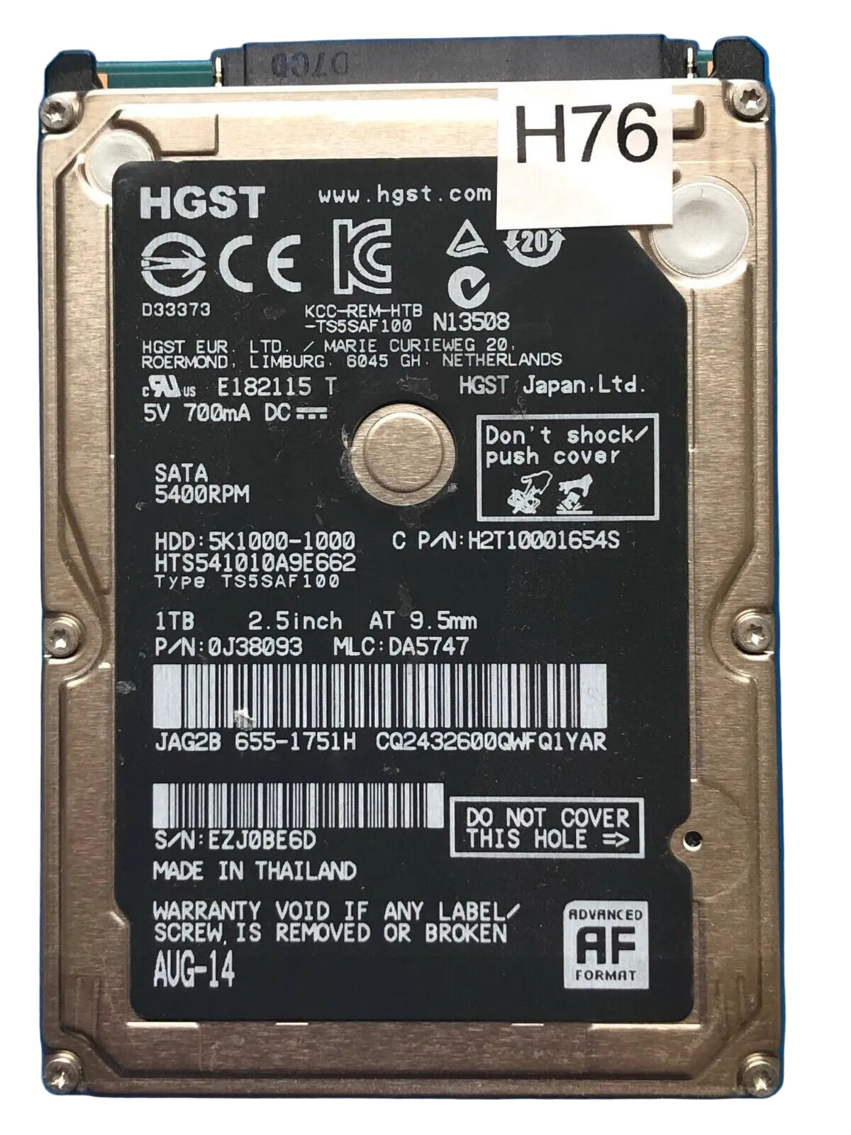 HTS541010A9E662 – 0J24275 DA5092 – HDD:5K1000-1000 – TS5SAF100 – DA5747 – P/N: 0J58093 – 1TB – 2.5" – SATA