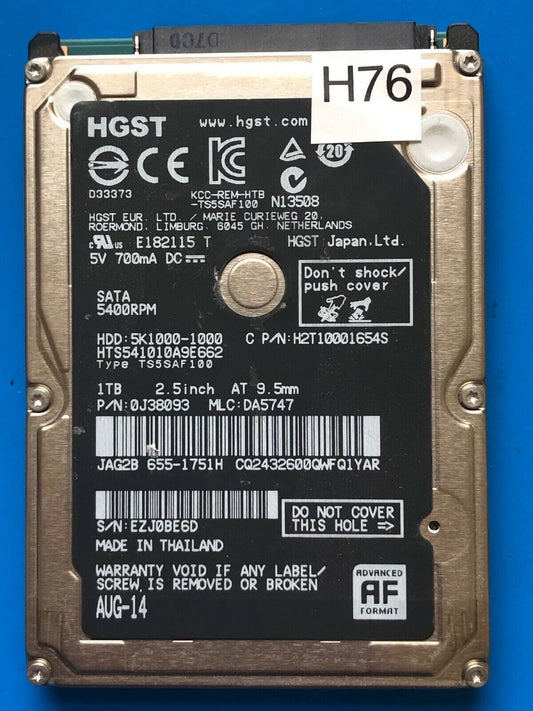 HTS541010A9E662 – 0J24275 DA5092 – HDD:5K1000-1000 – TS5SAF100 – DA5747 – P/N: 0J58093 – 1TB – 2.5" – SATA