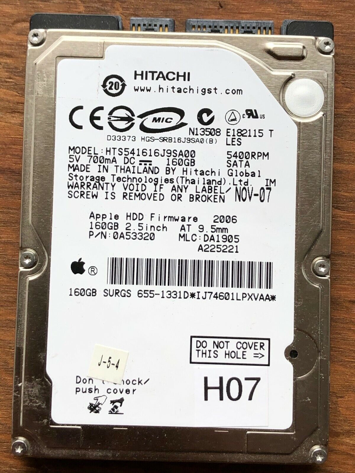 HTS541616J9SA00 – 0A53320 – 0A53320 – DA1905 – 160GB – 2.5" – SATA
