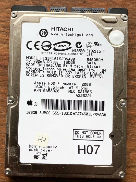 HTS541616J9SA00 – 0A53320 – 0A53320 – DA1905 – 160GB – 2.5" – SATA
