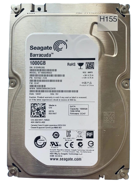 ST1000DM003 – 100717520 Rev B – S/N: S1DHRG9Q – P/N: 1CH162-510 – F/W: CC47 – Site: SU – Date: 14347 – 1TB – 3.5" – SATA