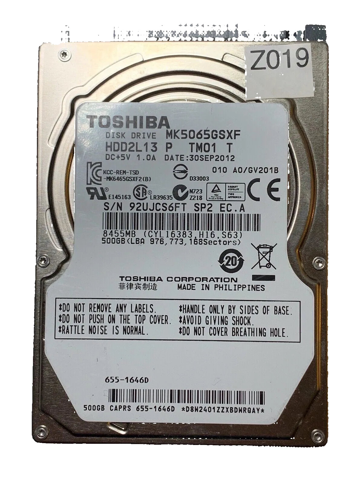 MK5065GSXF – G002825A – HDD2L13 P TM01 – A0/GV201B – 500GB – 2.5" – SATA
