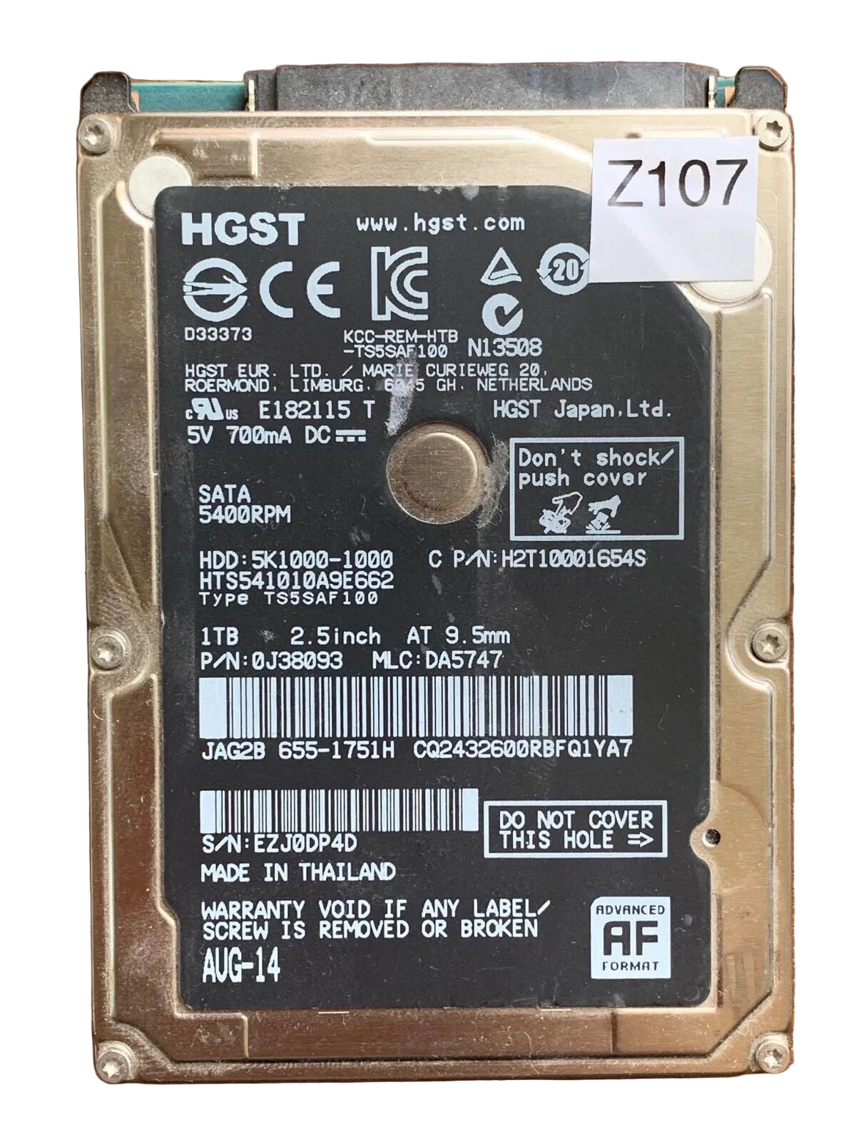HTS541010A9E662 – 0J24275 DA5092 – DA5747 – P/N: 0J33033 – 1TB – 2.5" – SATA