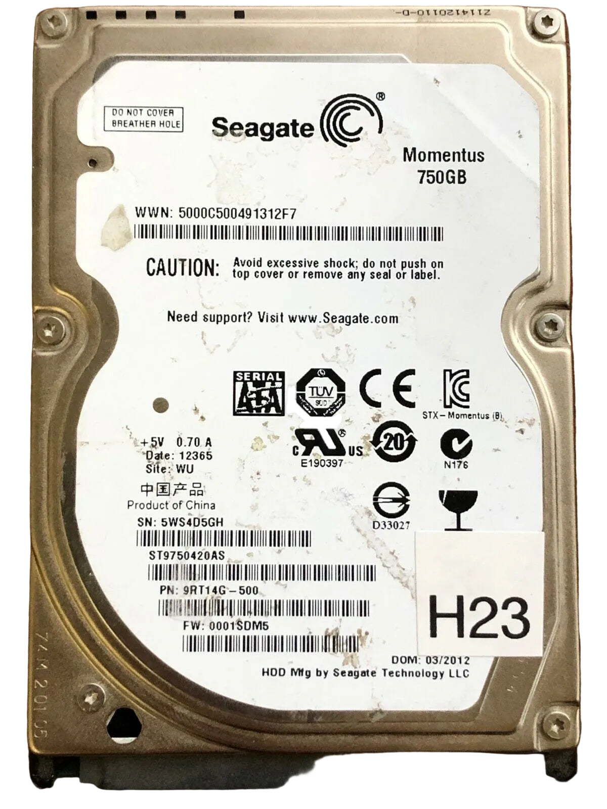 ST9750420AS – 100619769 Rev A – 9RT14G-500 – 750GB – 2.5" – SATA