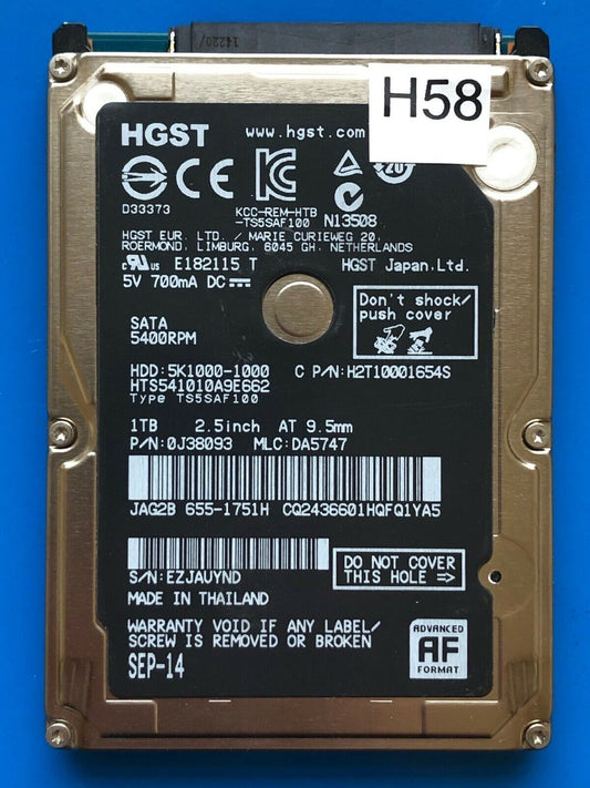 HTS541010A9E662 – 0J24275 DA5092 – HDD:5K1000-1000 – TS5SAF100 – DA5747 – P/N: 0J38093 – 1TB – 2.5" – SATA