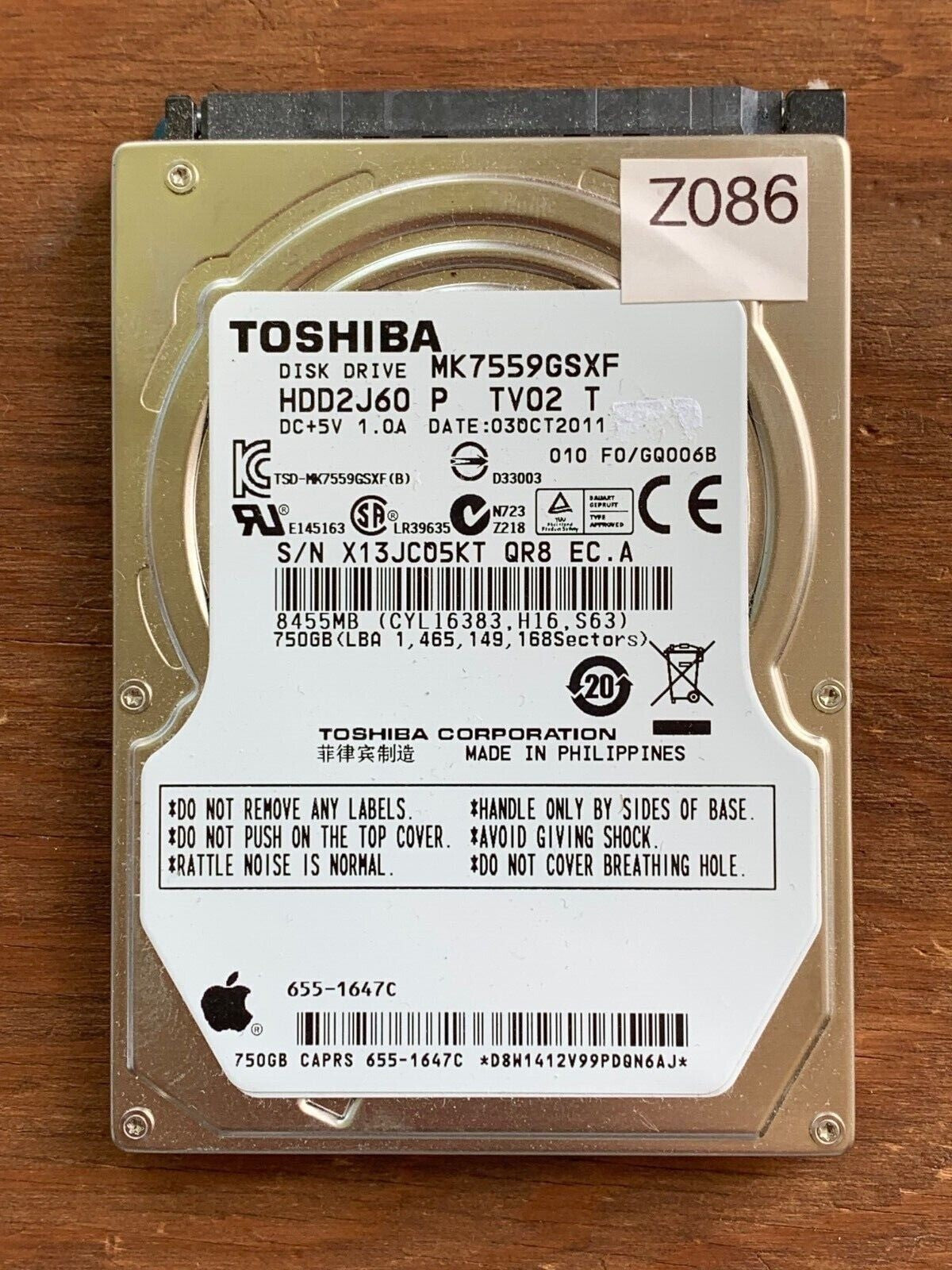 MK7559GSXF – G002825A - HDD2J60 P TV02 T – F0/G0006B – 750GB – 2.5" – SATA