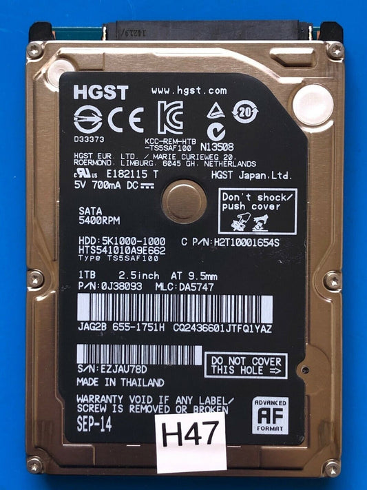 HTS541010A9E662 – 0J24275 DA5092 – HDD:5K1000-1000 – TS5SAF100 – DA5747 – P/N: 0J38093 – 1TB – 2.5" – SATA