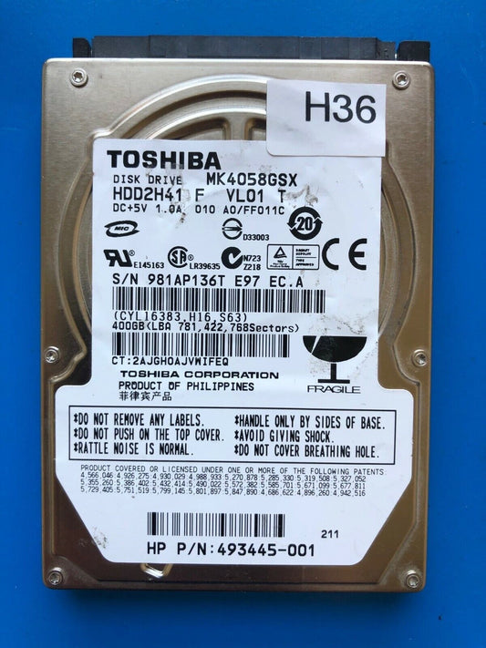 MK4058GSX – G002439-0A – HDD2H41 F VL01 T – A0/FF011C - 400GB – 2.5" – SATA