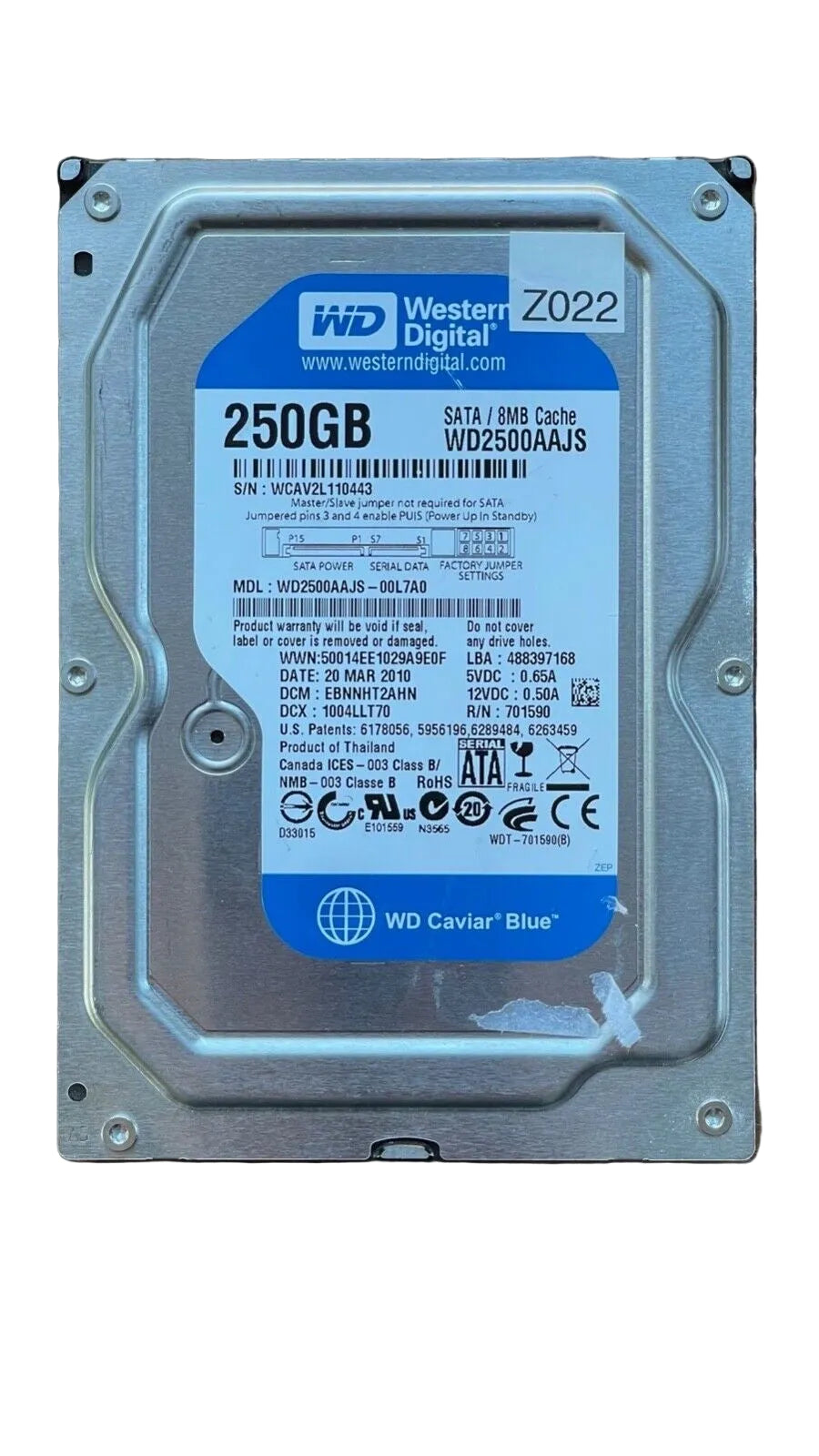 WD2500AAJS-00L7A0 – 2060-701590-001 REV A – EBNNHT2AHN – 250GB – 3.5" – SATA