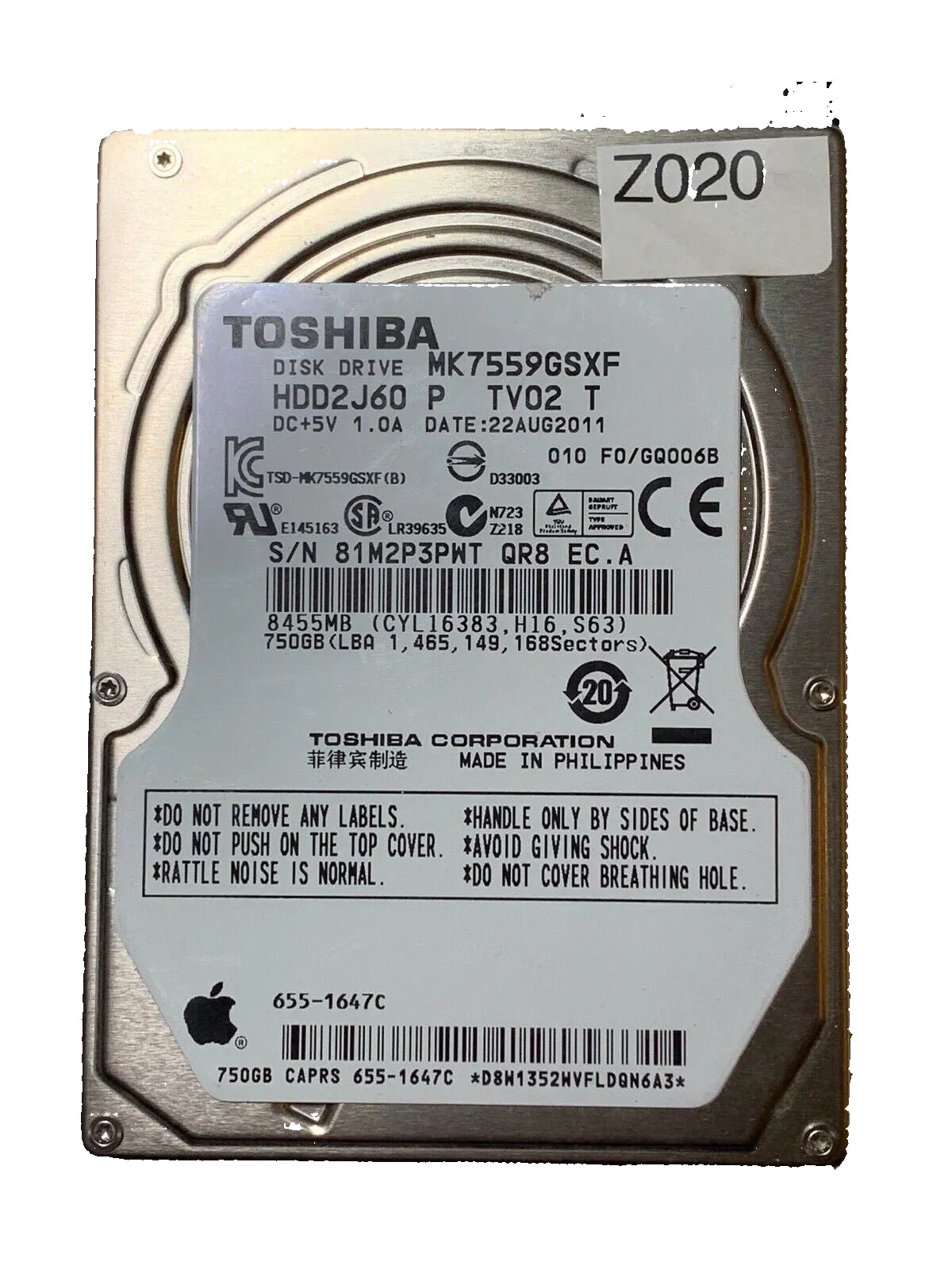 MK7559GSXF – G002825A – HDD2J60 P TV02 T – F0/G6006B – 750GB – 2.5" – SATA