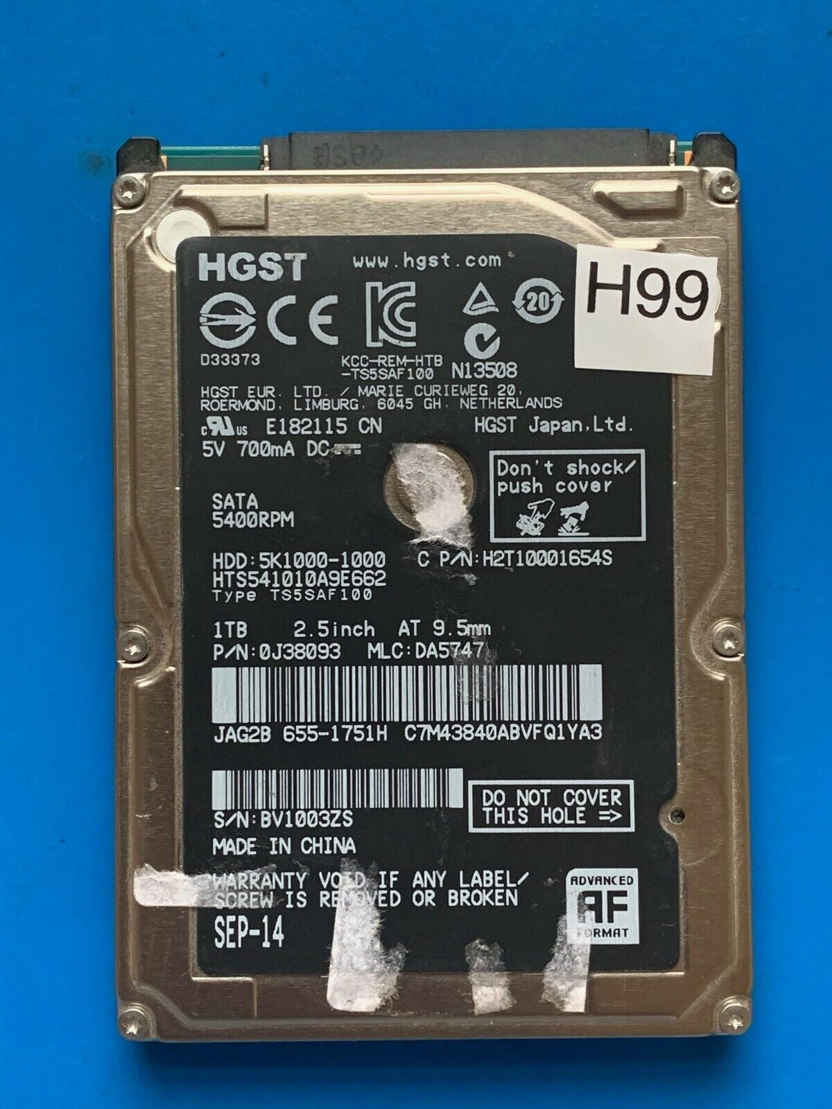 HTS541010A9E662 – 0J24275 DA5092 – DA5747 – P/N: 0J38093 – 1TB – 2.5" – SATA