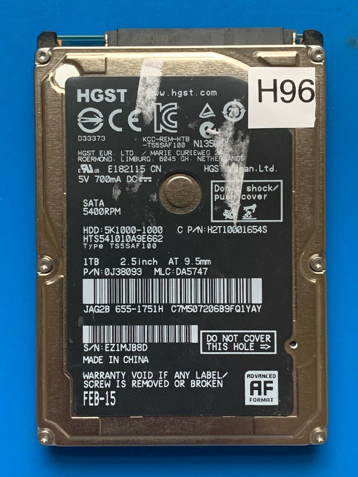 HTS541010A9E662 – 0J24275 DA5092 – DA5747 – P/N: 0J38093 – 1TB – 2.5" – SATA