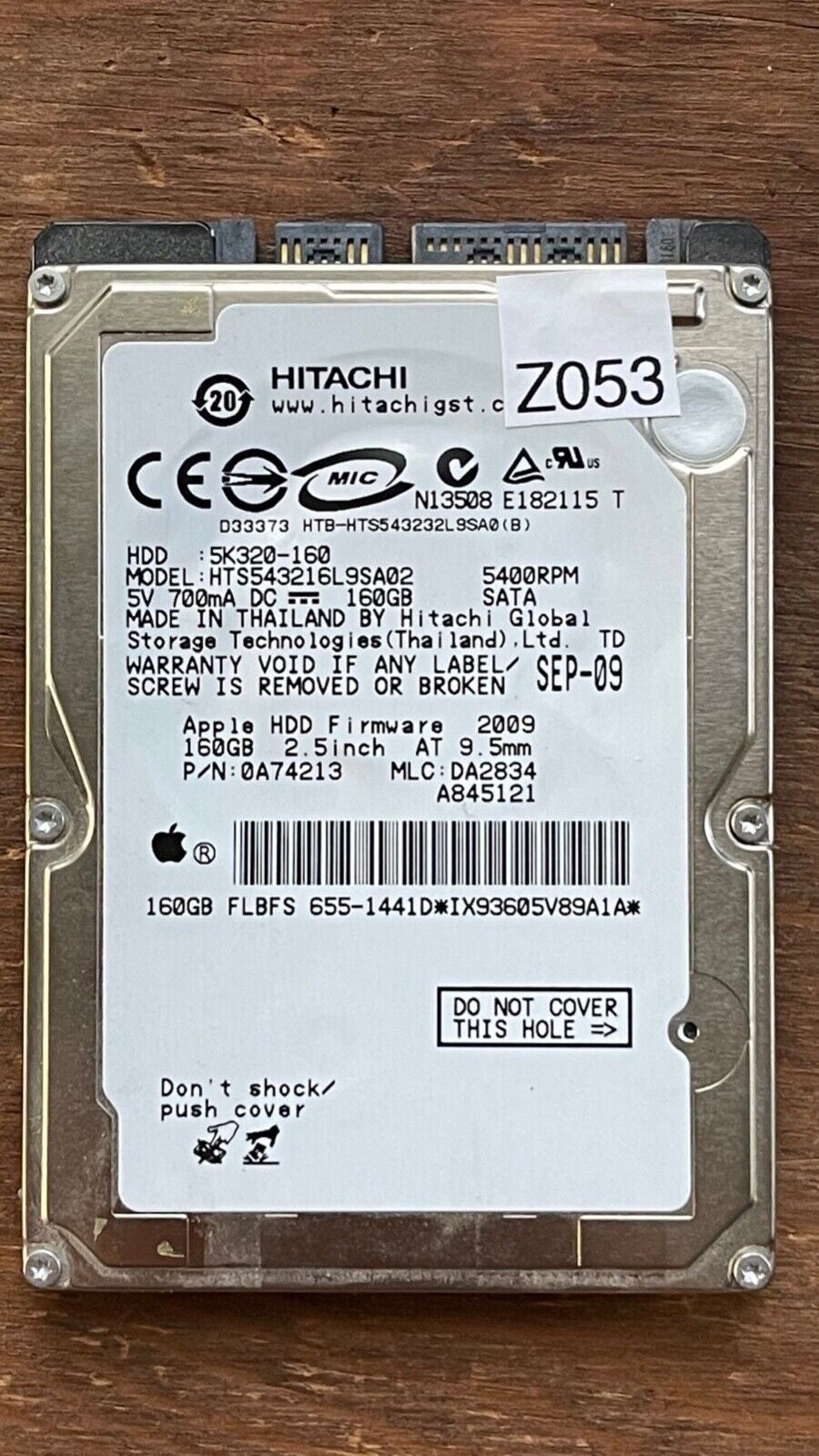 HTS543216L9SA02 – 0A57126 DA2357 – HDD:5K320-160 – DA2834 – P/N: 0A74213 – 160GB – 2.5" – SATA