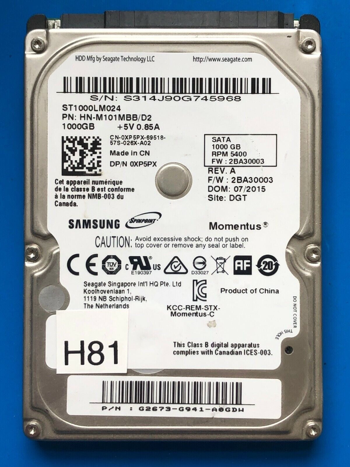 ST1000LM024 – 2BA30003 – 1TB – 2.5" – SATA