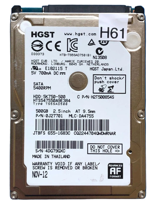 HTS545050A9E384 – 0J11459 DA4726 – HDD:5K750-500 – TS5SAD500 – DA4755 – P/N: 0J27701 – 500GB – 2.5" – SATA