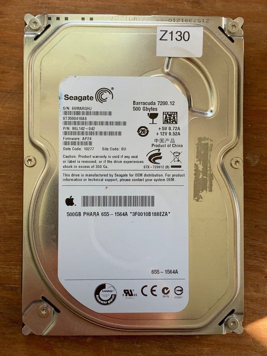 ST3500418AS – 100535704 REV B – S/N: 6VMARQHJ – P/N: 9SL142-042 – F/W: AP24 – Site: SU – Date: 10277 – 500GB – 3.5" – SATA