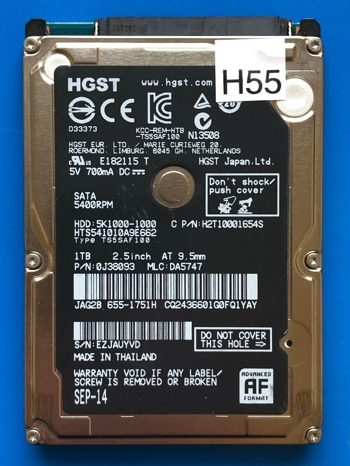 HTS541010A9E662 – 0J24275 DA5092 – HDD:5K1000-1000 – TS5SAF100 – DA5747 – P/N: 0J93093 – 1TB – 2.5" – SATA