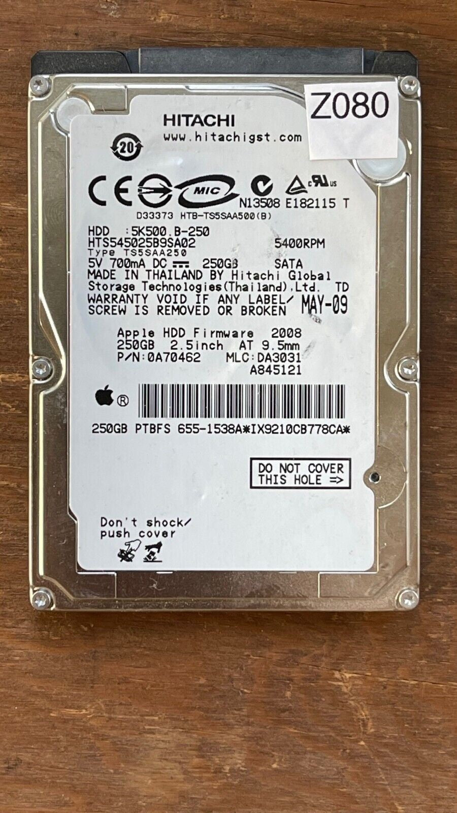 HTS545025B9SA02 – 0A58758 DA2740 – HDD:5K500 B-250 – TS5SAA250 – DA3031 – P/N: 0A70462 – 250GB – 2.5" – SATA