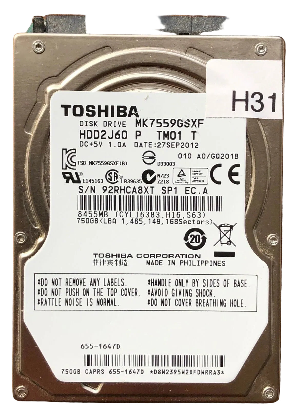 MK7559GSXF – G002825A – HDD2J60 P TM01 T – 750GB – 2.5" – SATA