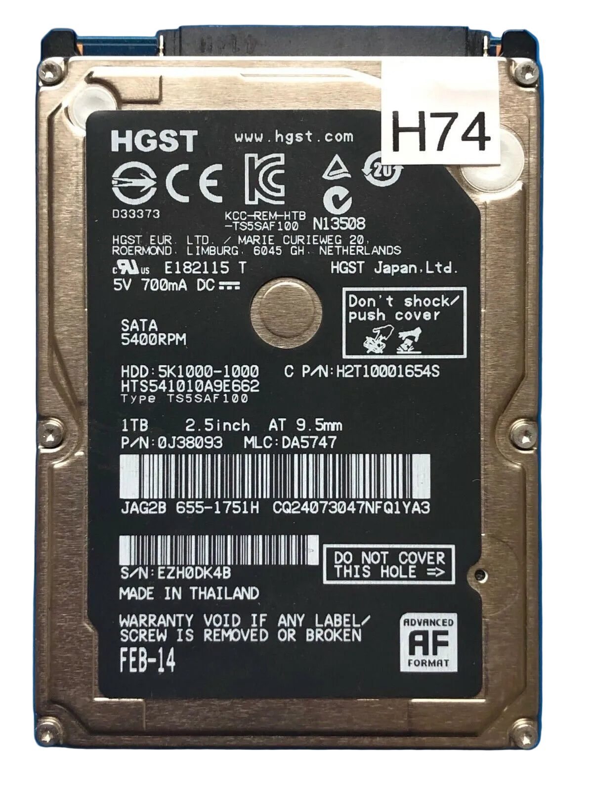 HTS541010A9E662 – 0J24275 DA5092 – HDD:5K1000-1000 – TS5SAF100 – DA5747 – P/N: 0J38093 – 1TB – 2.5" – SATA
