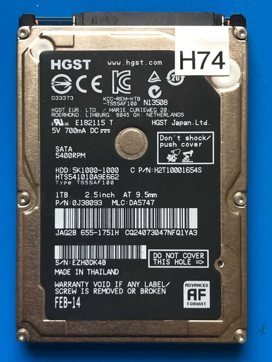 HTS541010A9E662 – 0J24275 DA5092 – HDD:5K1000-1000 – TS5SAF100 – DA5747 – P/N: 0J38093 – 1TB – 2.5" – SATA