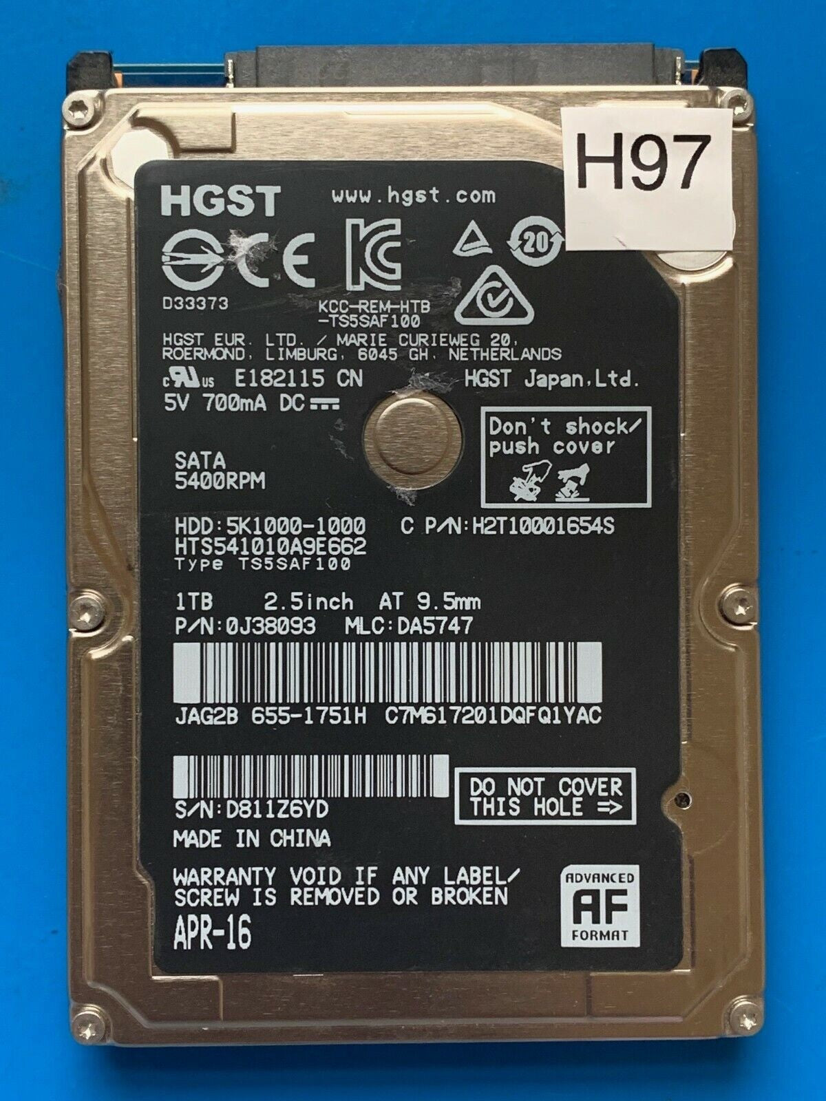 HTS541010A9E662 – 0J24275 DA5092 – DA5747 – P/N: 0J30093 – 1TB – 2.5" – SATA