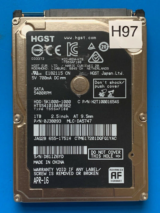 HTS541010A9E662 – 0J24275 DA5092 – DA5747 – P/N: 0J30093 – 1TB – 2.5" – SATA