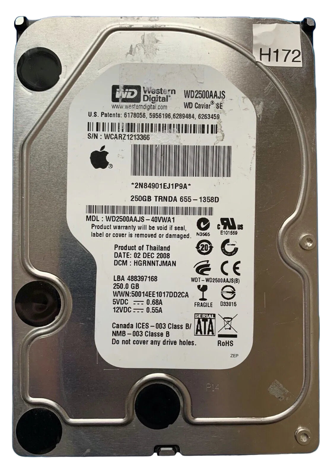 WD2500AAJS-40VWA1 – 2060-701444-004 Rev A – HGRNNTJMAN – Date: 02 DEC 2008 – 250GB – 3.5" – SATA