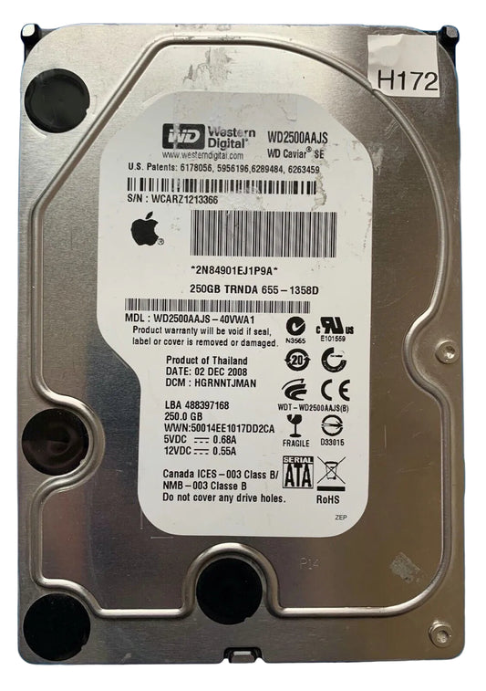 WD2500AAJS-40VWA1 – 2060-701444-004 Rev A – HGRNNTJMAN – Date: 02 DEC 2008 – 250GB – 3.5" – SATA