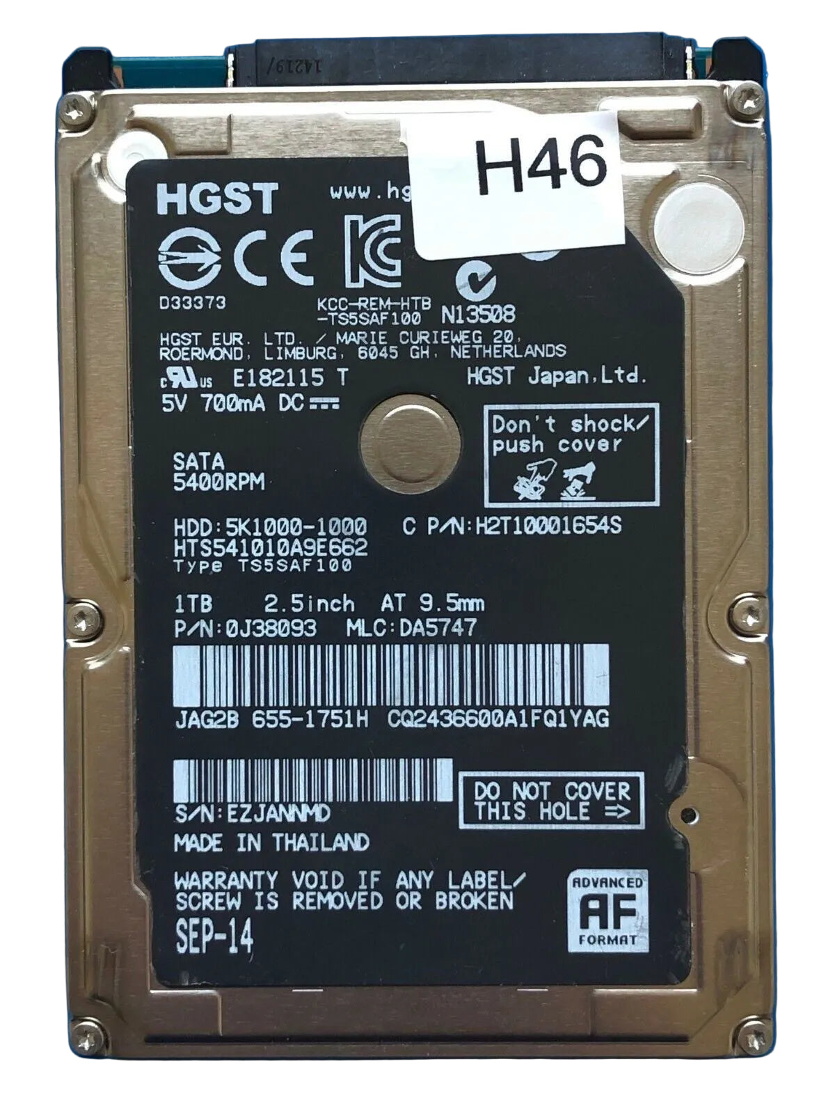 HTS541010A9E662 – 0J24275 DA5092 – HDD:5K1000-1000 – TS5SAF100 – DA5747 – P/N: 0J38093 – 1TB – 2.5" – SATA
