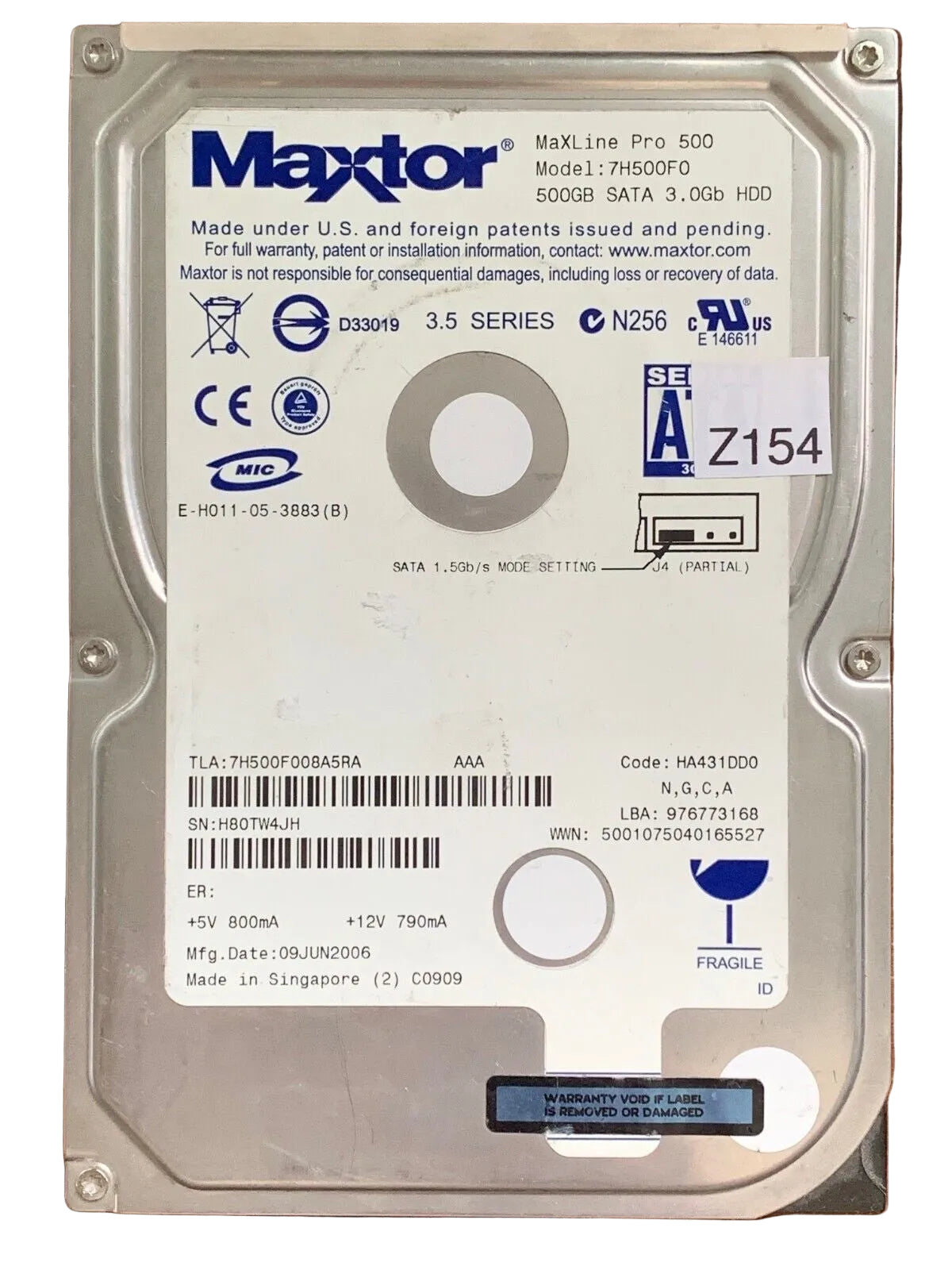 7H500F0 – 100301103 – N,G,C,A – 500GB – 3.5" – SATA