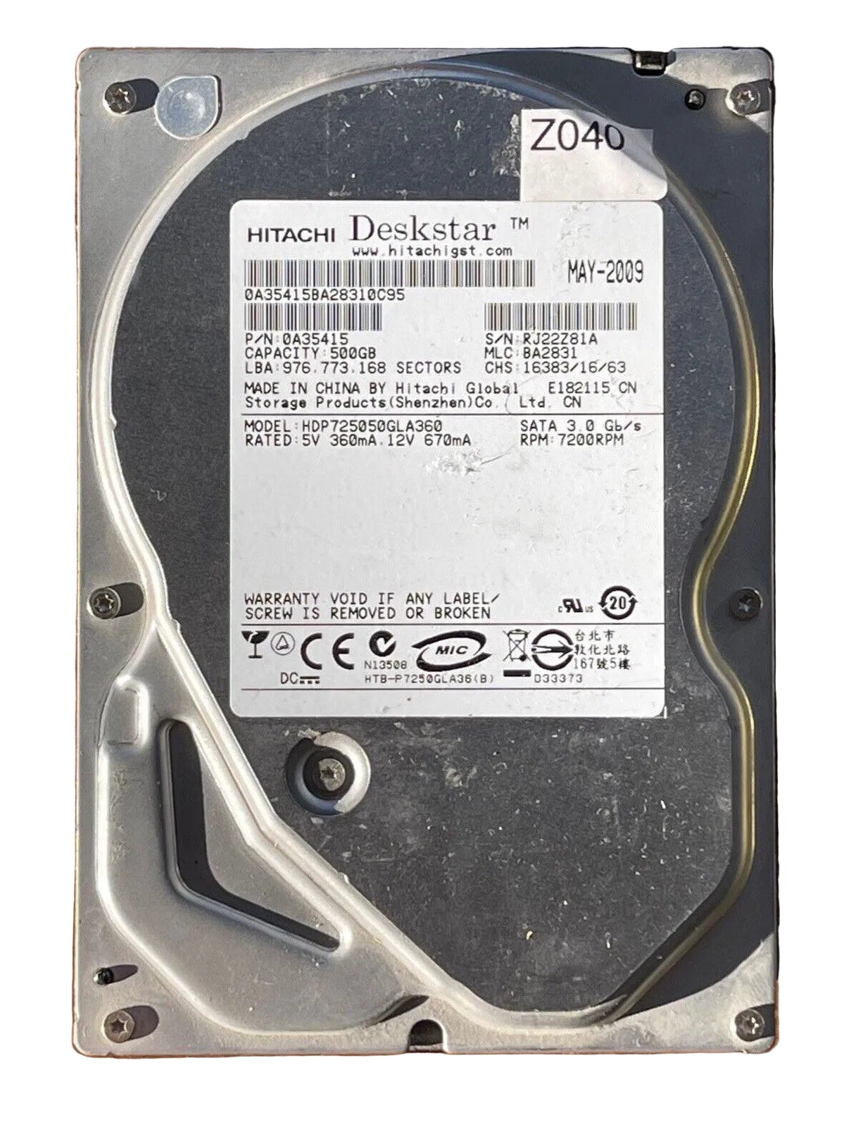 HDP725050GLA360 – DA29778 BA2798 – 0A35415 – BA2831 – 500GB – 3.5" – SATA