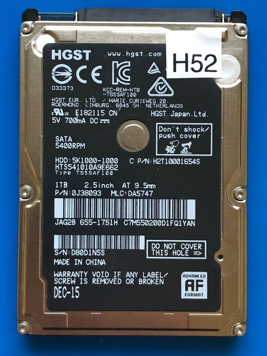 HTS541010A9E662 – 0J24275 DA5092 – HDD:5K1000-1000 – TS5SAF100 – DA5747 – P/N: 0J38093 – 1TB – 2.5" – SATA