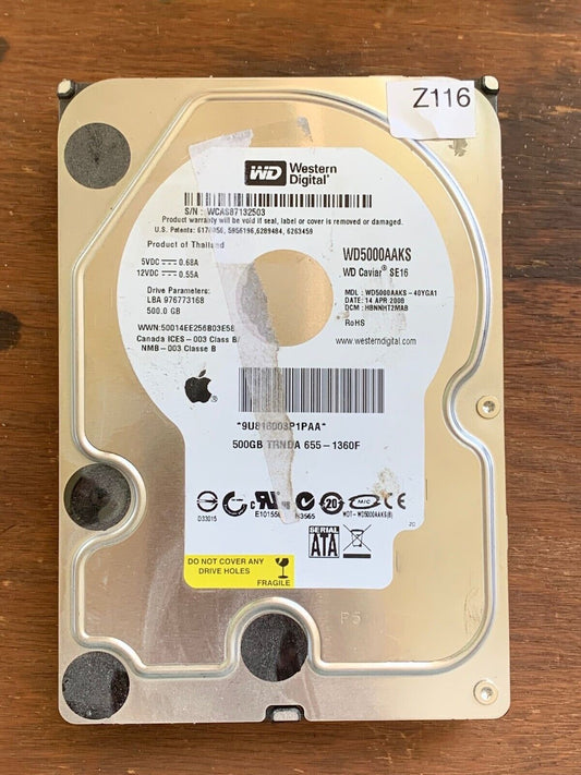 WD5000AAKS-40YGA1, DCM HBNNHT2MAB, Western Digital 500GB SATA 3.5 Hard Drive