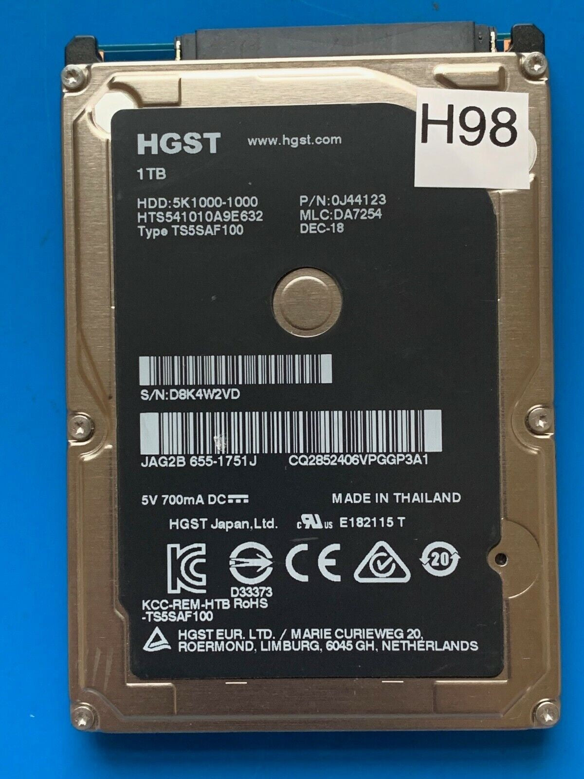 HTS541010A9E632 – 0J24275 DA5092 – DA7254 – P/N: 0J44123 – 1TB – 2.5" – SATA