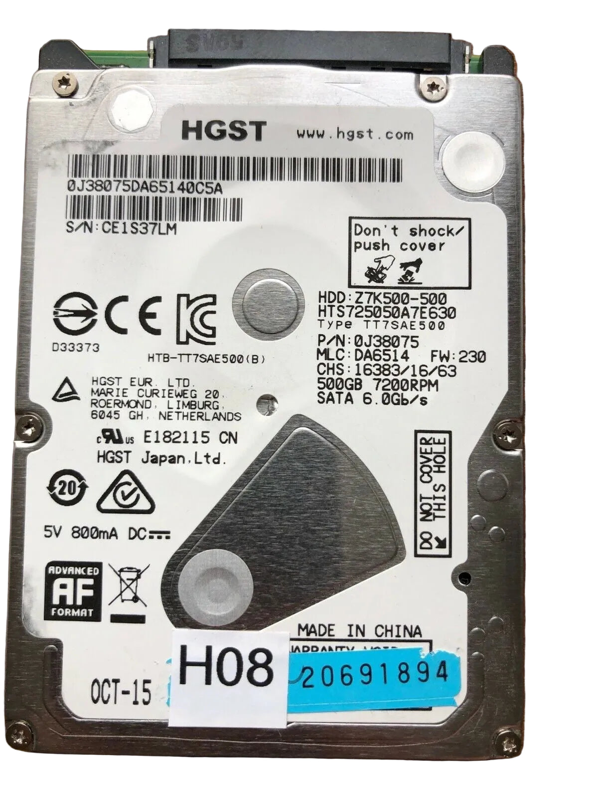 HTS725050A7E630 – 0J34897 DA6115 – DA6514 – P/N: 0J38075 – 500GB – 2.5" – SATA