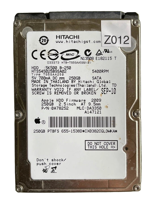 HTS545025B9SA02 – 0A58758 DA2740 - 0A78252 – DA3350 – 250GB – 2.5" – SATA